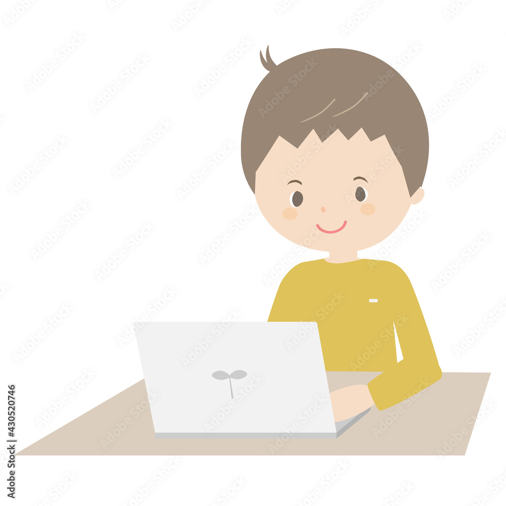ノートパソコンを使う若い男性