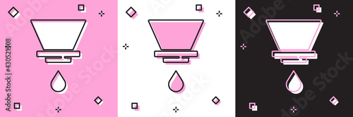 Set V60 coffee maker icon isolated on pink and white, black background. Vector
