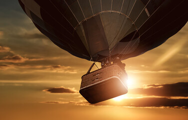 Acrylglasbilder Ballon Heißluftballon Silhouette im Sonnenuntergangshimmel  © Njay