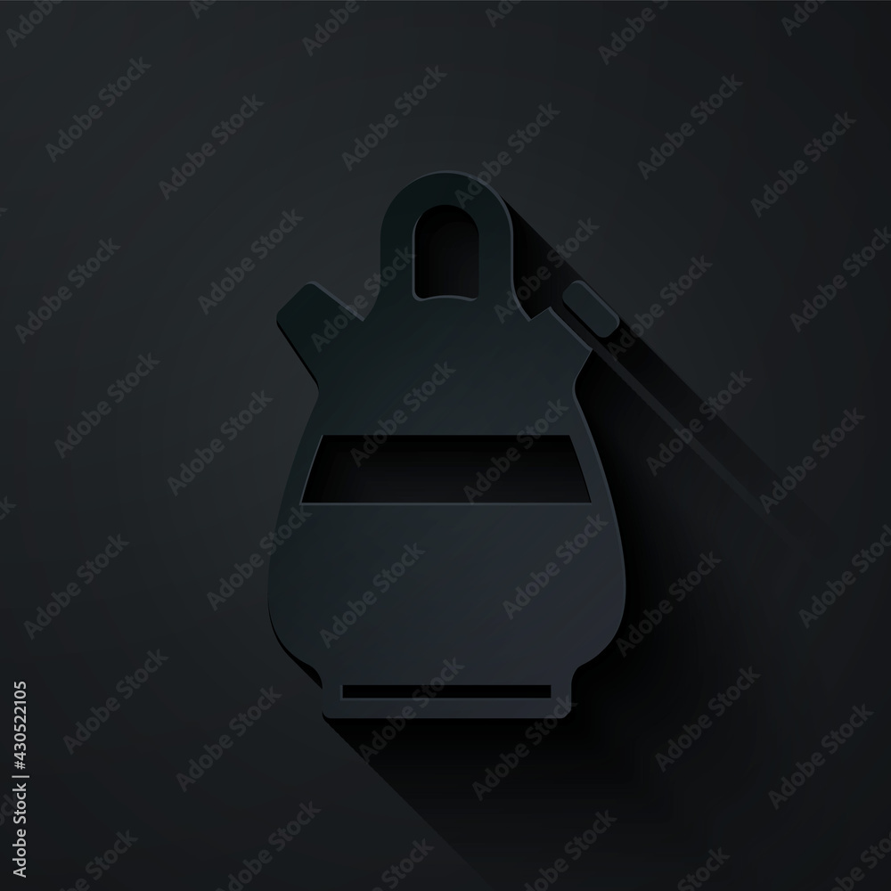 Obraz premium Paper cut Sangria pitcher icon isolated on black background. Traditional spanish drink. Paper art style. Vector