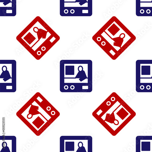 Blue and red Television report icon isolated seamless pattern on white background. TV news. Vector