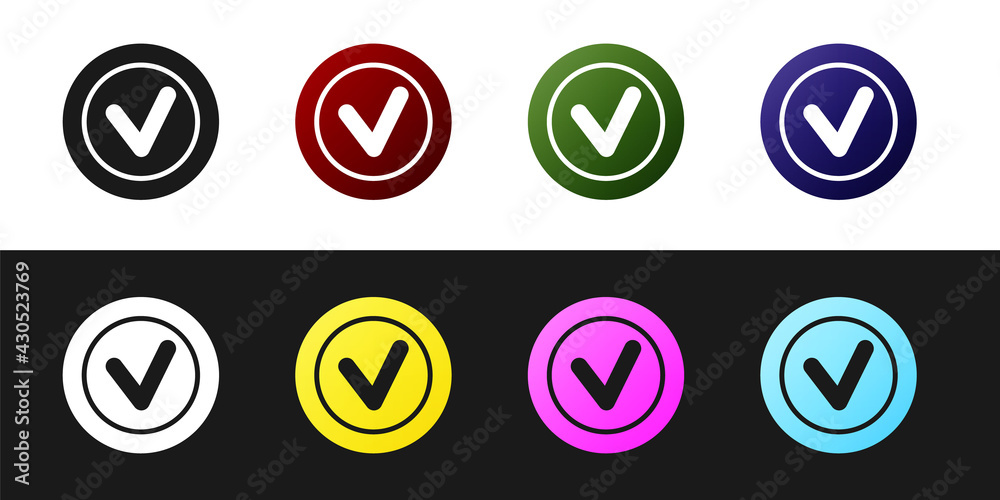 Set Check mark in round icon isolated on black and white background. Check list button sign. Vector Set Check mark in round icon isolated on black and white background. Check list button sign. Vector