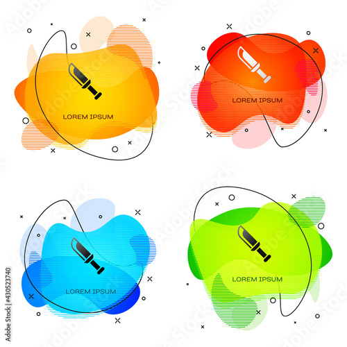 Black Military knife icon isolated on white background. Abstract banner with liquid shapes. Vector