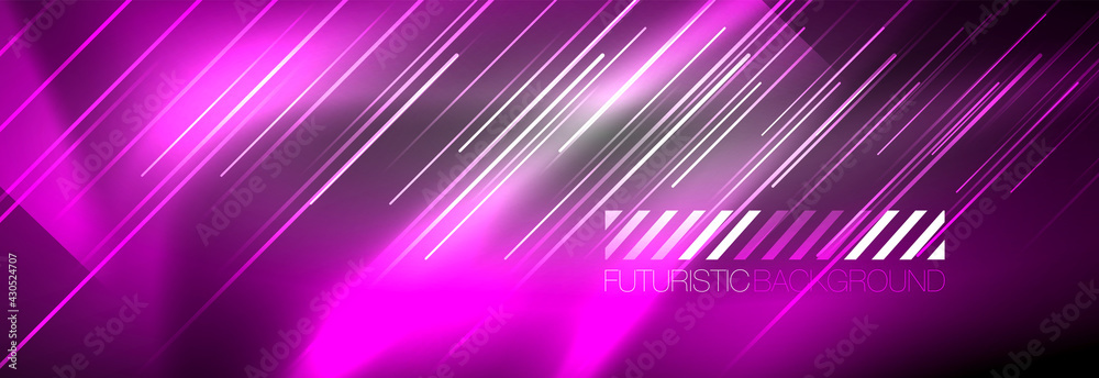 Neon glowing lines, magic energy and light motion background. Vector wallpaper template Neon glowing lines, magic energy and light motion background. Vector wallpaper template
