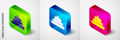 Isometric Shit icon isolated on grey background. Square button. Vector