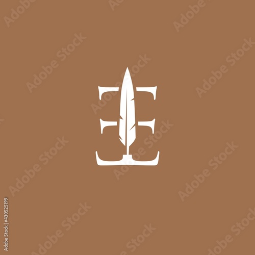 ee letter mark feather pen signature quill double e logo vector icon illustration