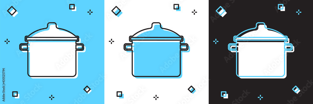 Set Cooking pot icon isolated on blue and white, black background. Boil or stew food symbol. Vector Set Cooking pot icon isolated on blue and white, black background. Boil or stew food symbol. Vector