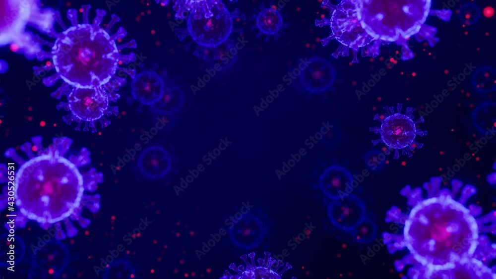 Viruses, Virus Cells under microscope with defocus, floating in fluid and glow. Pathogens outbreak of bacterium and virus, disease causing microorganisms. Coronavirus COVID-19. 3D looped animation