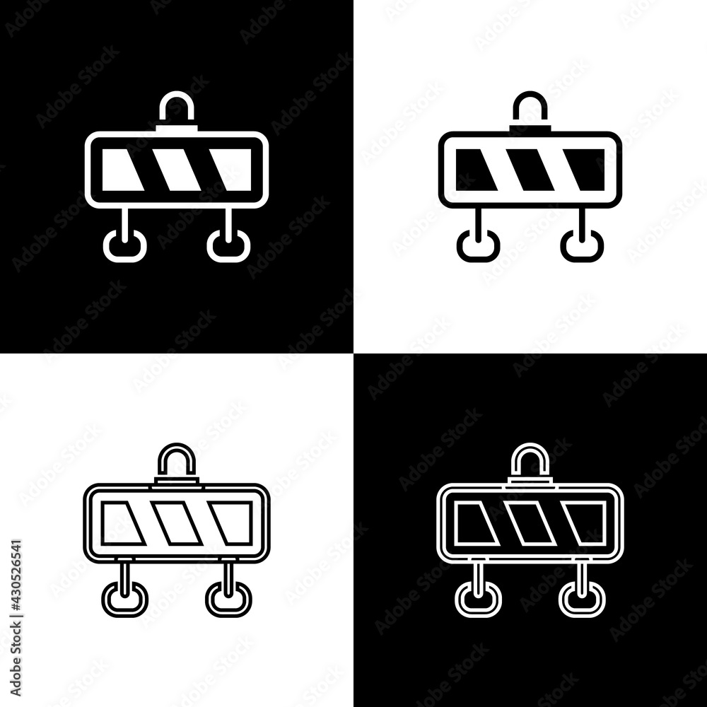 Set Road barrier icon isolated on black and white background. Symbol of ...