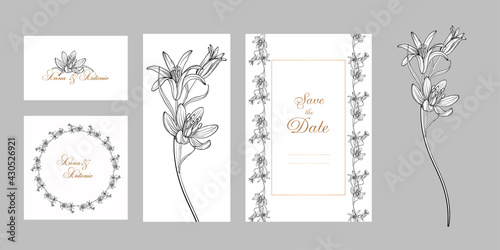 set of postcards with graphic flowers Spring flowers.