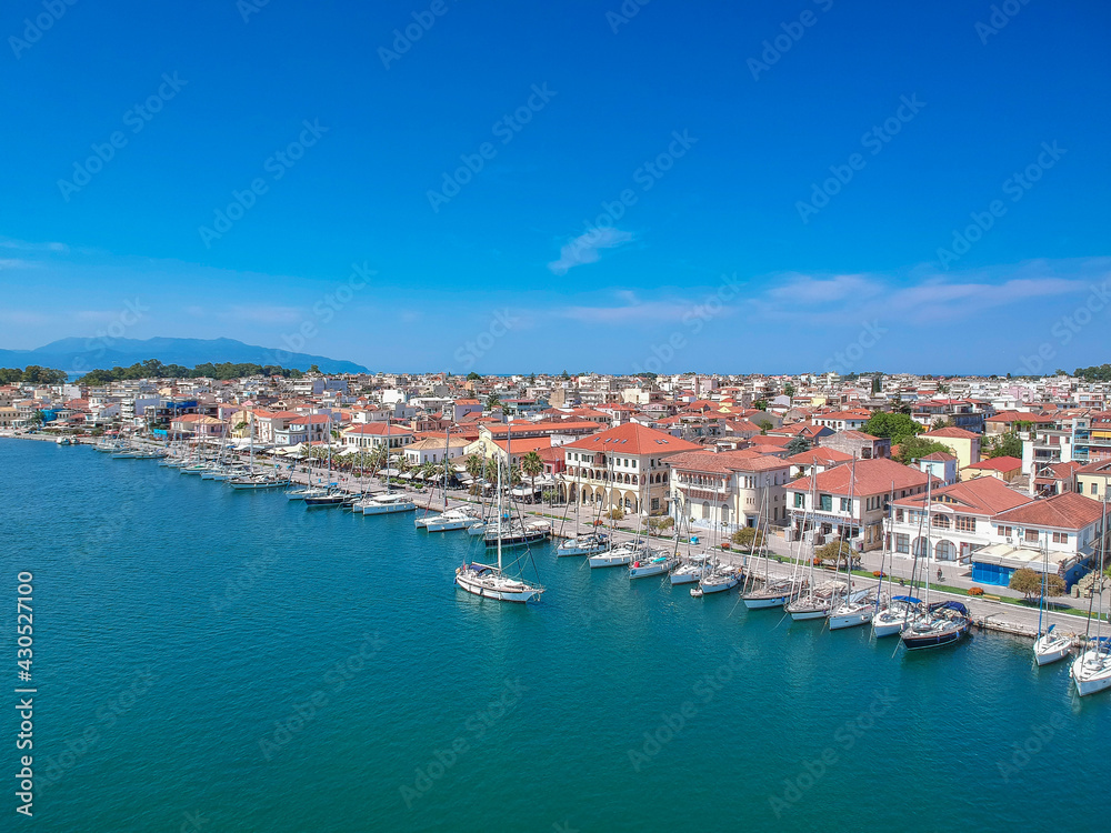 Aerial view over the seaside Preveza city port in Epirus, Greece Aerial view over the seaside Preveza city port in Epirus, Greece