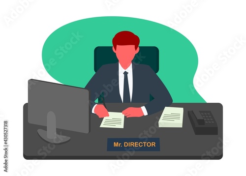Director giving signature. Simple flat illustration.