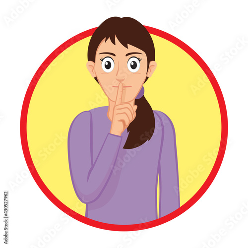  Woman making a shushing sign, illustration vector cartoon