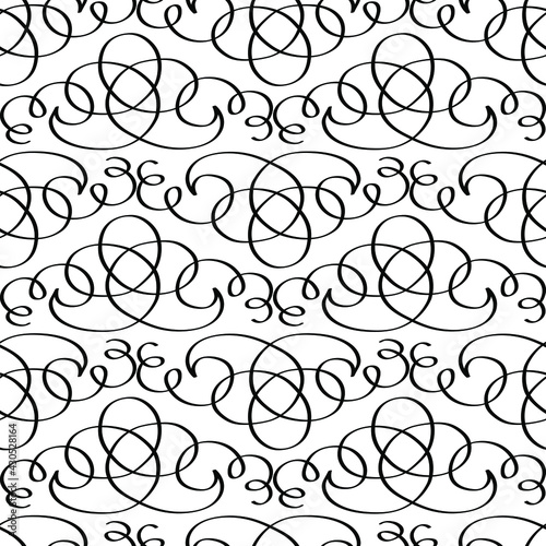 Abstract ornate pattern with decorative motif. Stylish black texture. Seamless vintage illustration. photo