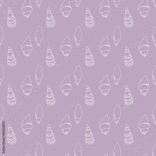 Seashell contour doodle seamless square pattern isolate on pink background. Digital art. Print for menu, cafe, packaging, tesktil, postcard, banner, poster, brand