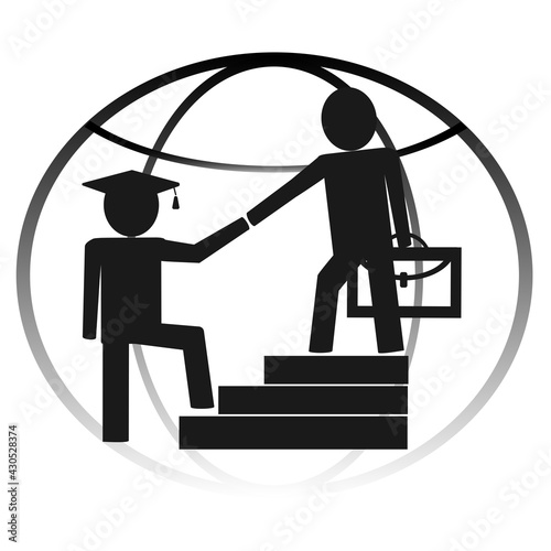 Teacher-student partnership icon. Educational progress and mutual assistance. Vector illustration. 