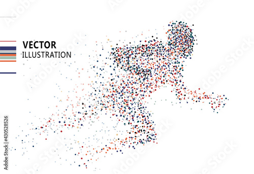 Running man composed of colored dots, vector illustration.