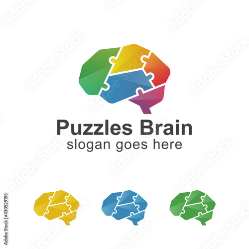 puzzles smart brain logo or strategies game brain logo symbol icon design
