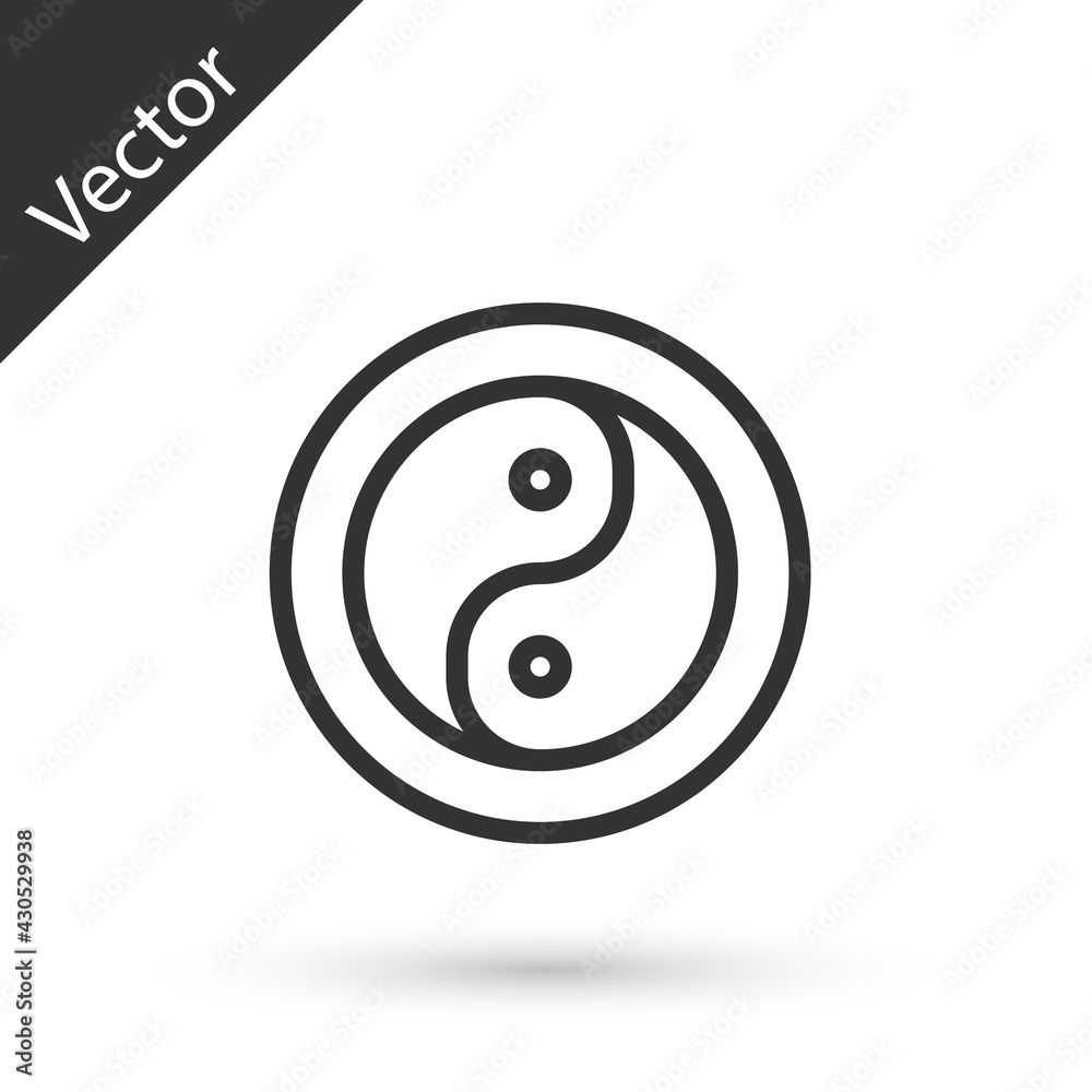 Grey line Yin Yang symbol of harmony and balance icon isolated on white background. Vector