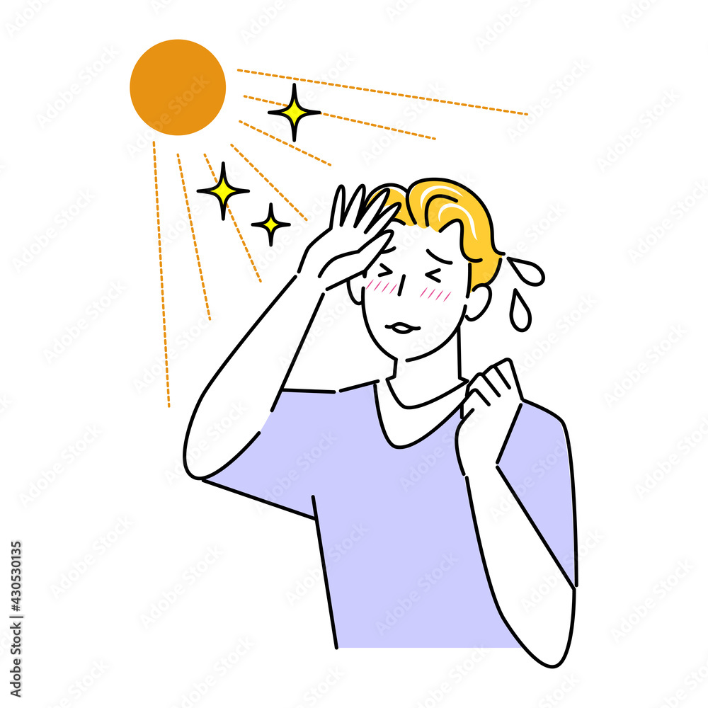夏の太陽で日焼けして肌がヒリヒリしている男性 暑苦しくて汗をかいている イラスト シンプル ベクター
A man whose skin is tingling due to sunburn in the summer sun. It's hot and sweaty. Simple illustration. vector. 夏の太陽で日焼けして肌がヒリヒリしている男性 暑苦しくて汗をかいている イラスト シンプル ベクター
A man whose skin is tingling due to sunburn in the summer sun. It's hot and sweaty. Simple illustration. vector.