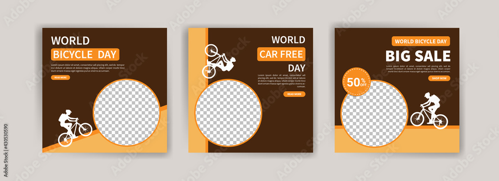 World Bicycle Day. Social media post for world bicycle day. Environmental conservation campaign. Discount sales banner. World Bicycle Day. Social media post for world bicycle day. Environmental conservation campaign. Discount sales banner.