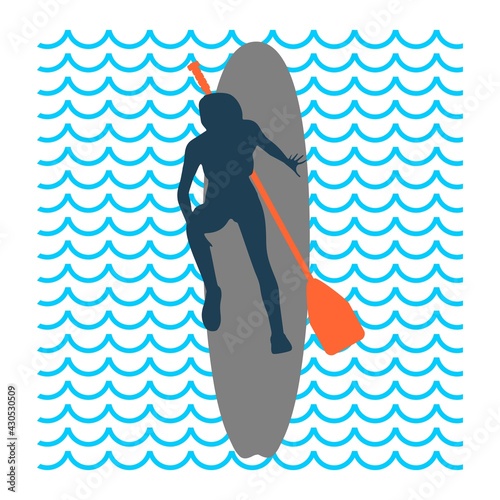 Illustration of lady posing with surf board