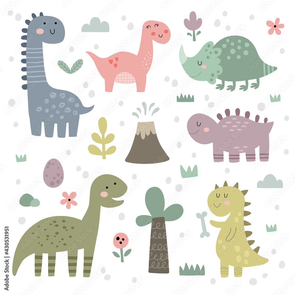 Naklejka premium vector set of cute dinosaurs for children