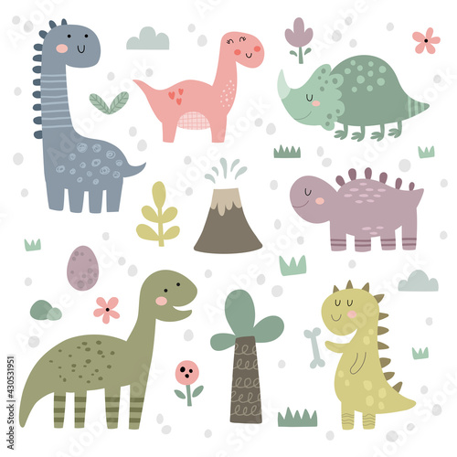 vector set of cute dinosaurs for children