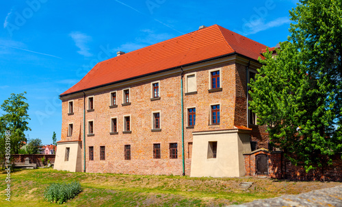 Renaissance Lubranski Academy, currently Archdiocese Museum historic Ostrow Tumski island at Cybina river in Poznan, Poland