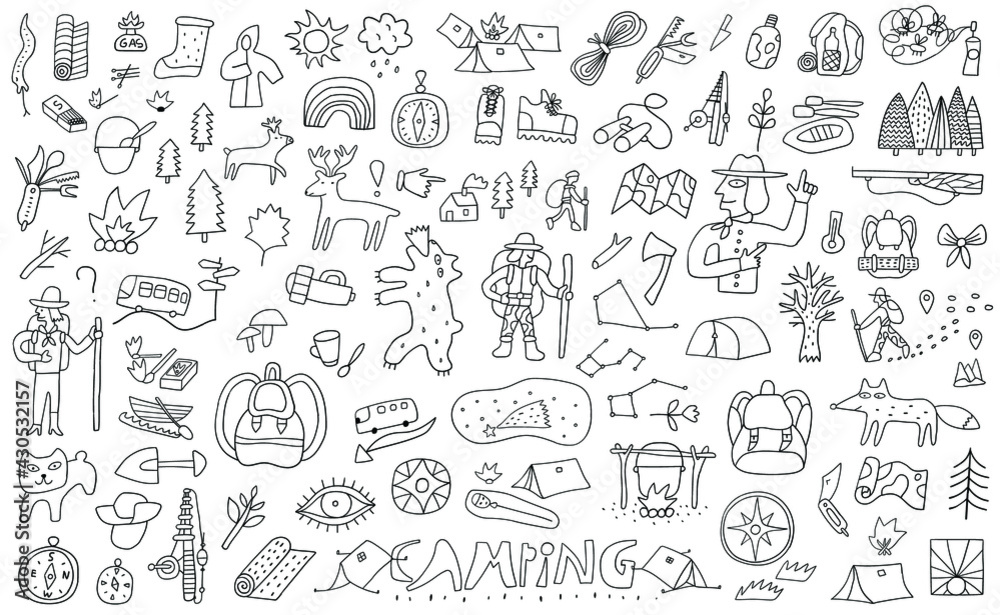 Camping forest doodle set Camping forest doodle set