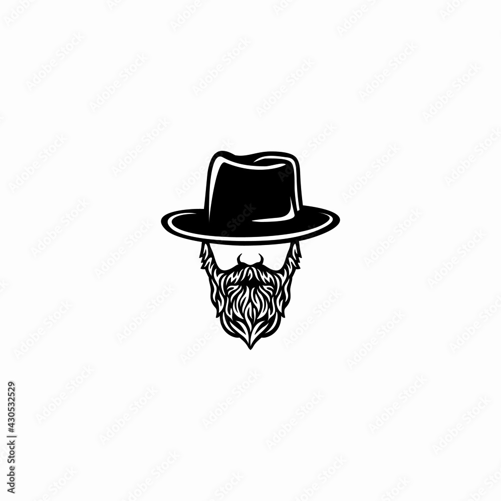 Beard man face with hat. Photo props. Vector illustration
 profile view of bearded man wearing hat, 
Silhouette of a bearded man with a hat logo.
