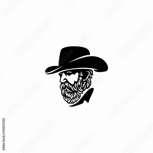 Beard man face with hat. Photo props. Vector illustration
 profile view of bearded man wearing hat, 
Silhouette of a bearded man with a hat logo.
