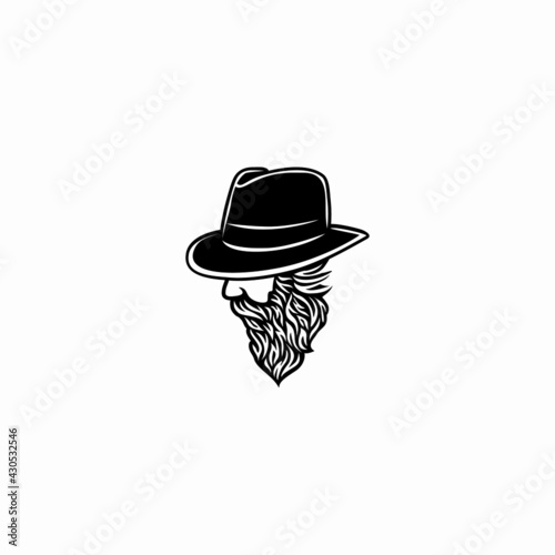 Beard man face with hat. Photo props. Vector illustration
 profile view of bearded man wearing hat, 
Silhouette of a bearded man with a hat logo.
