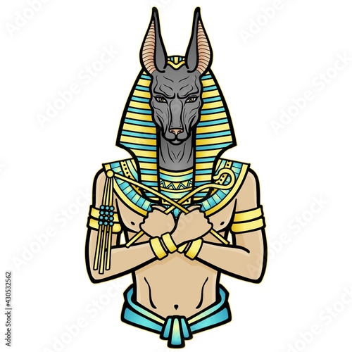 Wallpaper Mural Animation portrait Egyptian God Anubis with crossed hands holds symbols of power. God of death. Vector illustration isolated on a white background. Print, poster, t-shirt, tatto. Torontodigital.ca