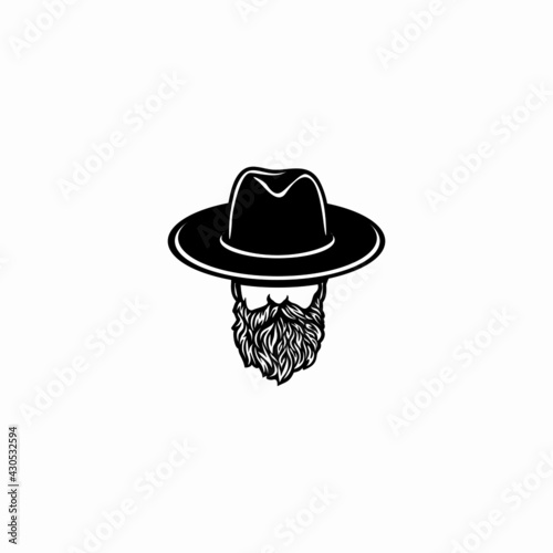 Beard man face with hat. Photo props. Vector illustration
 profile view of bearded man wearing hat, 
Silhouette of a bearded man with a hat logo.
