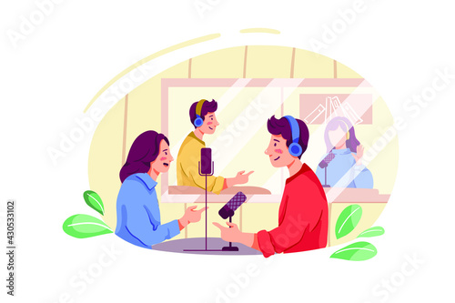 Podcast Illustration concept. Flat illustration isolated on white background.