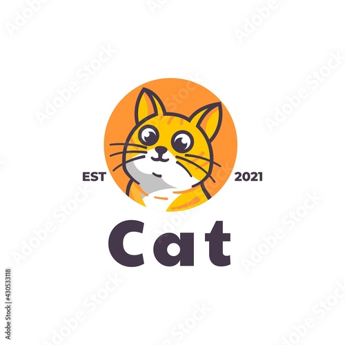 Vector Logo Illustration Cat Mascot Cartoon Style.