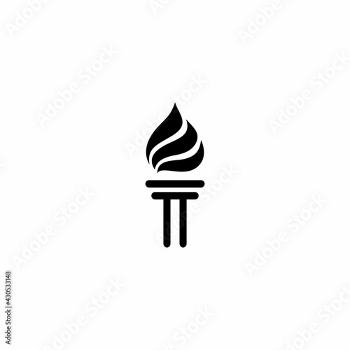 Initial Letter T Burning Torch Fire Flame with Pillar column logo design
