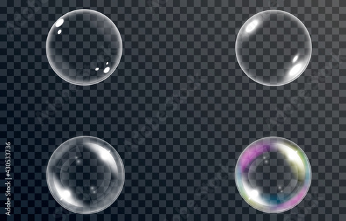 Vector set of soap bubbles. Bubbles of different types. Bubble, soap, foam, detergent, glare, png.