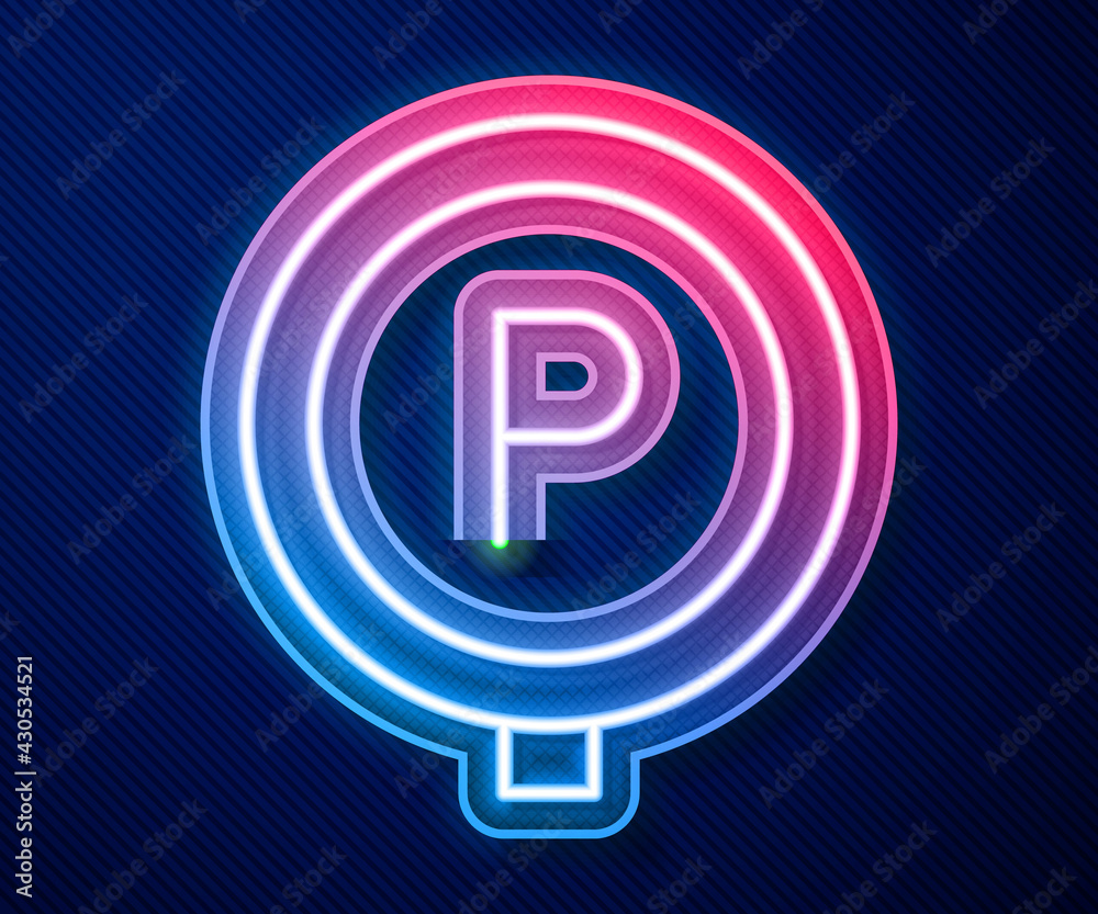 Glowing neon line Parking icon isolated on blue background. Street road sign. Vector Glowing neon line Parking icon isolated on blue background. Street road sign. Vector