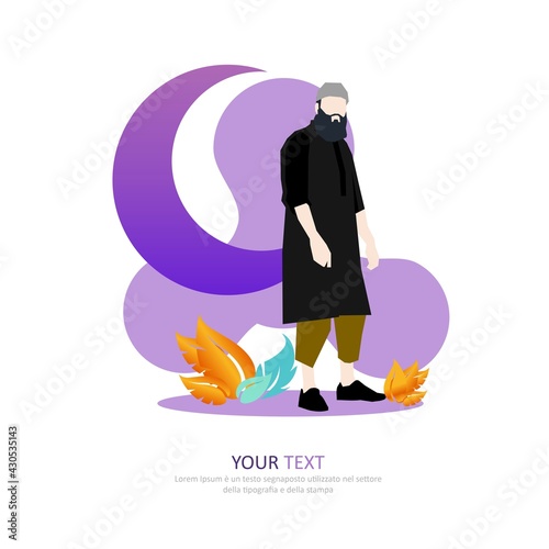 a man who practice the sunnah of the apostle, happy eid, ramadan kareem, illustration vector graphic islamic holy month of ramadhan. Perfect for concept of presentation, banner, cover and promotion