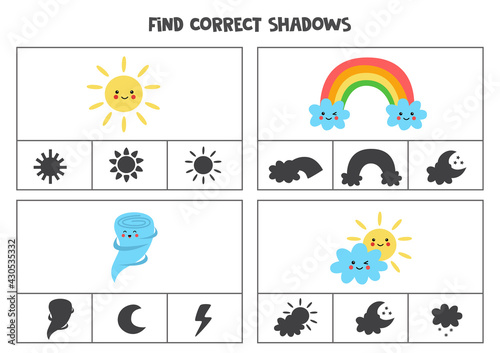 Find correct shadow. Printable clip card games for children.