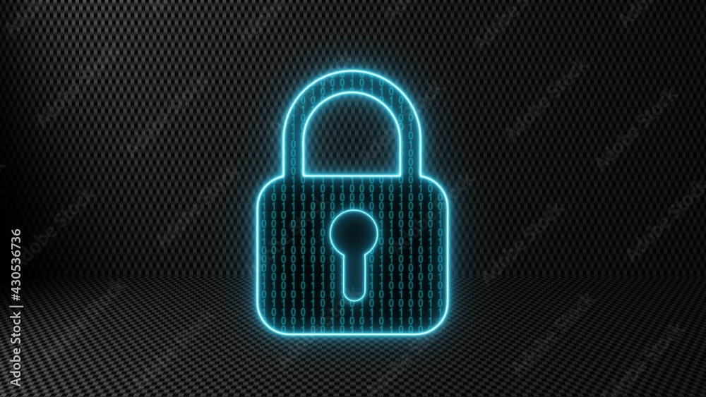 Security concept - binary code into closed padlock on structured digital background - 3D Illustration Security concept - binary code into closed padlock on structured digital background - 3D Illustration