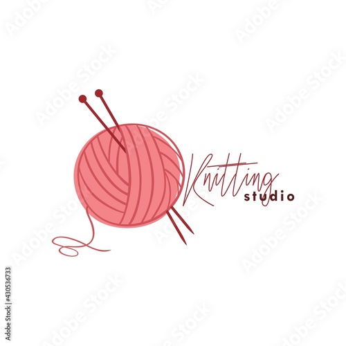 Knitting Studio Logo, Needle and Yarn Logo, Simple Knitting Logo Vector Design Template