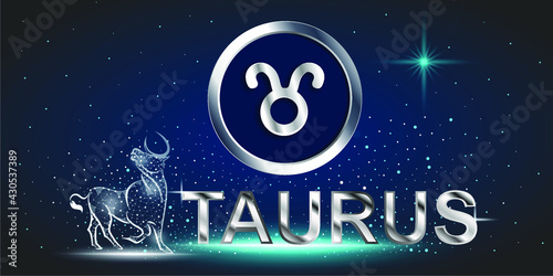 vector of taurus horoscope sign in twelve zodiac with galaxy stars background, vector of polygon bull