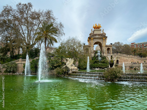 Fountain cascades in Parc De la Ciutadella in Barcelona, Spain.