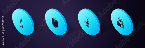 Set Isometric Muslim woman in hijab, Hookah, Shirt kurta and Mosque tower or minaret icon. Vector