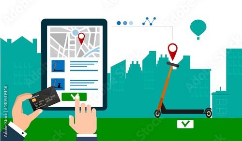 People using scooter rental in the city using your phone.
