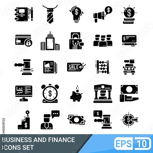 business and finance icons set. vector illustration in solid style isolated on white background. EPS 10