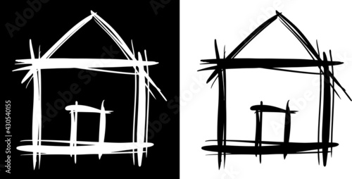 Home symbol, house icon vector graphic. Black and White. Hand drawn web site decoration. Painting.